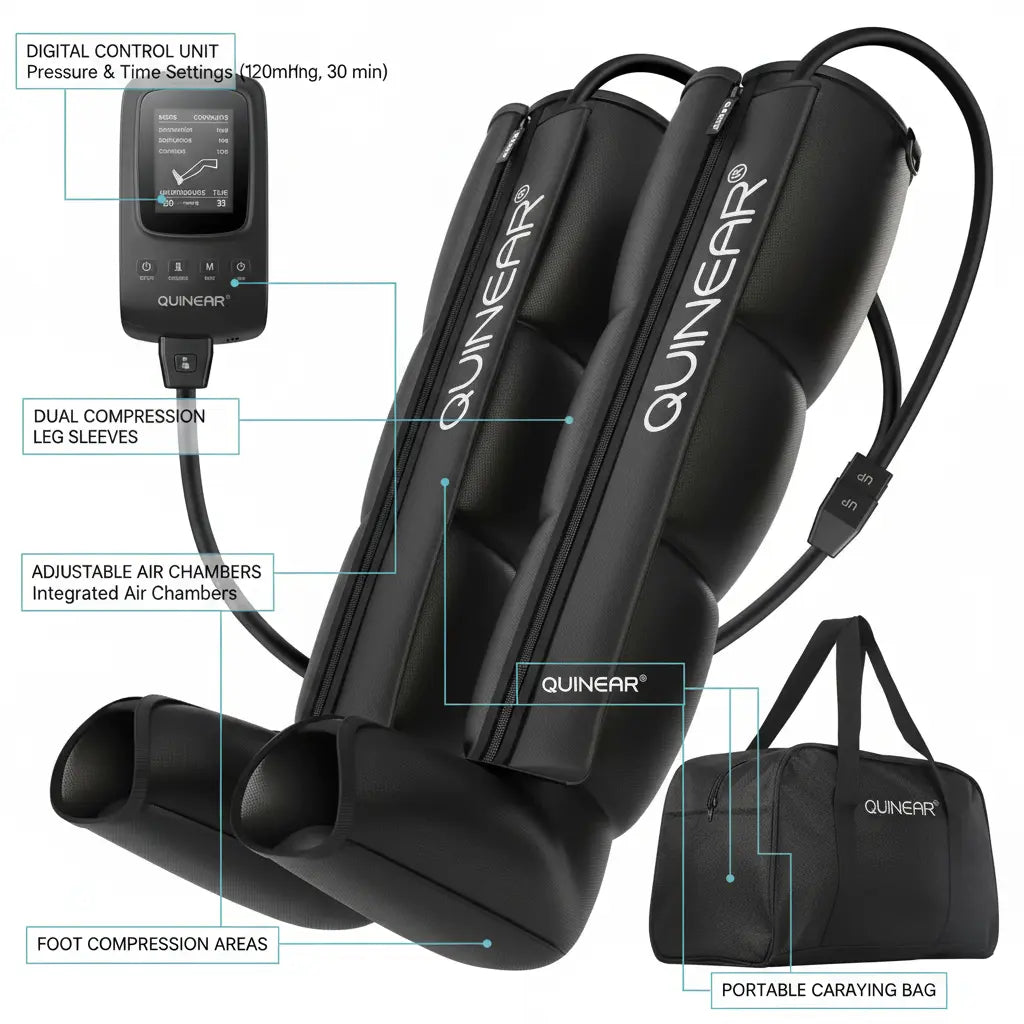 QUINEAR Air Compression Recovery System Professional Sequential Device for Massage Therapy Foot and Leg Recovery Boots to Improve Circulation for Athletes (Large) The Blue Coil