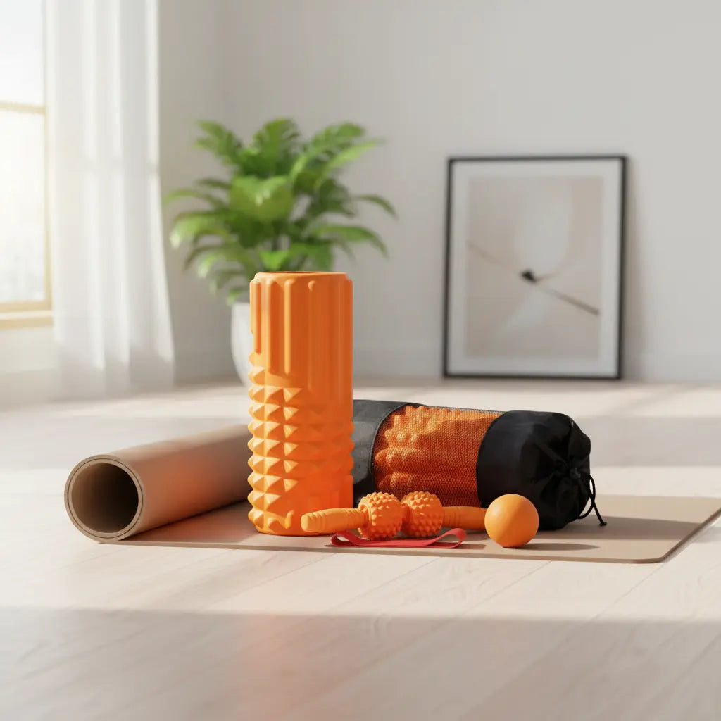 Zmarthumb 5 in 1 Foam Roller Set Trigger Point Back Roller Muscle Roller Stick Massage Ball Massage Roller Resistance Band for Deep Tissue Massage Fitness Exercise Yoga Pilates(Orange) The Blue Coil