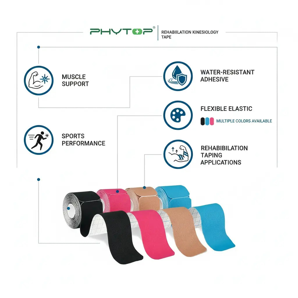 PHYTOP Kinesiology Tape - 80 Count Precut Strips (10" x 2") - Mixed Color K Tape for Muscle Joints Sports & Physical Therapy (Black, Beige, Light Blue, Pink) The Blue Coil