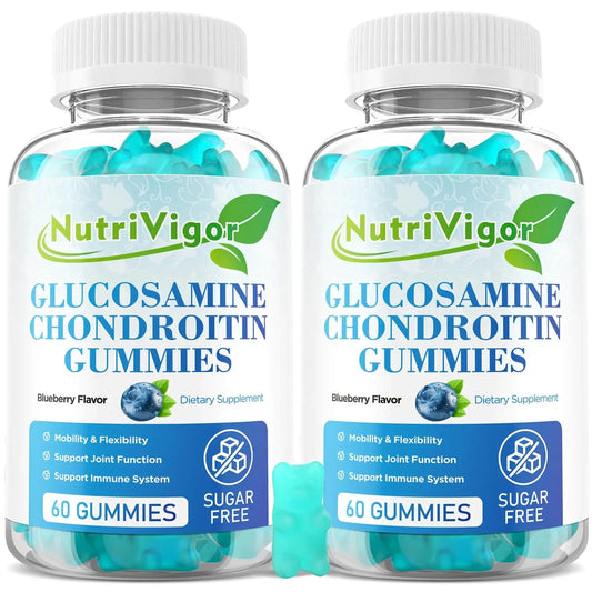 NutriVigor Glucosamine Chondroitin Gummies Extra Strength Joint Support Supplement with MSM & Elderberry Joint Support Supplement for Adults Men & Women Blueberry Flavor 120 Count The Blue Coil