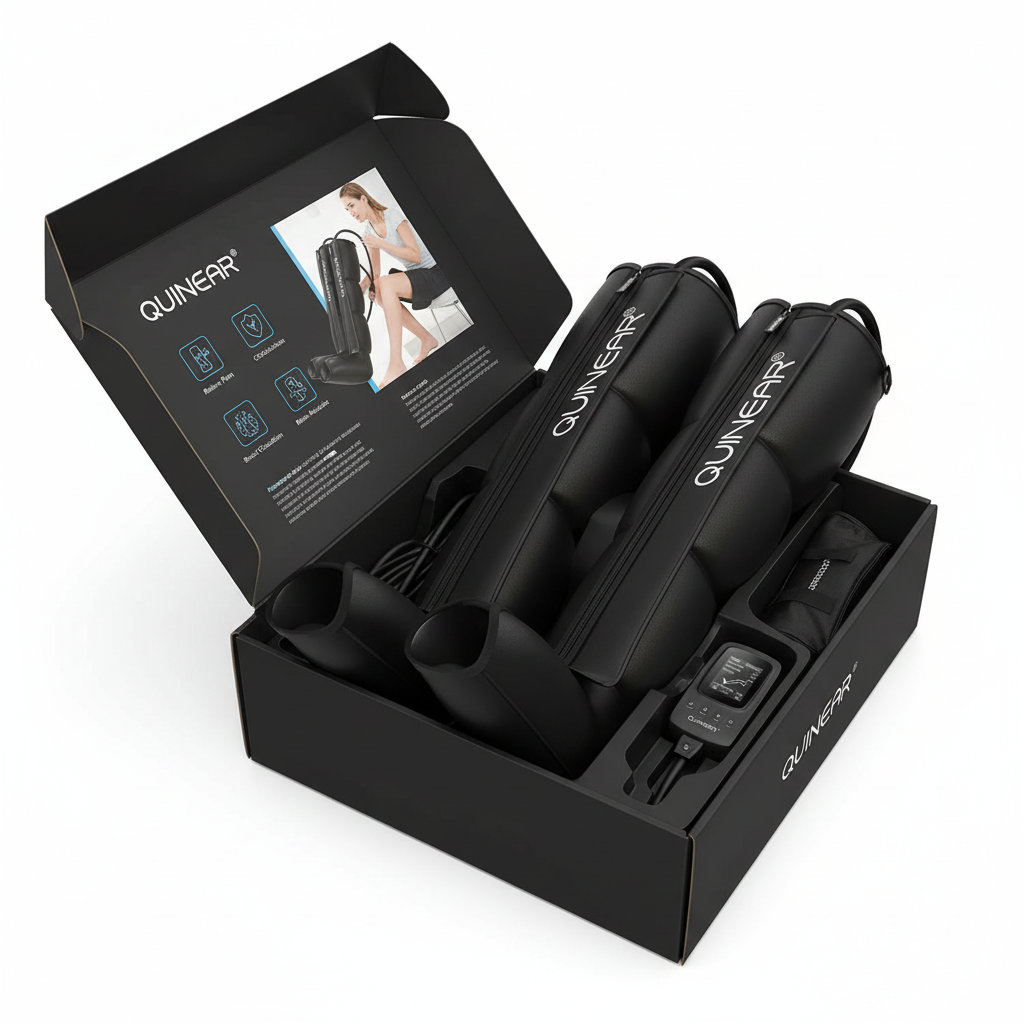 QUINEAR Air Compression Recovery System Professional Sequential Device for Massage Therapy Foot and Leg Recovery Boots to Improve Circulation for Athletes (Large) - The Blue Coil