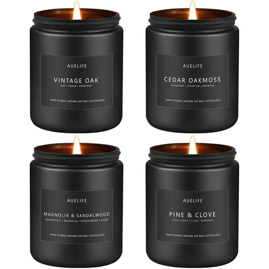 Scented Candles Set | Candle Gifts for Men - Soy Candles for Home Scented Masculine Candle - 4 Pack Aromatherapy Candle Scents of Vintage Oak/Magnolia & Sandalwood/Cedar Oakmoss/Pine & Clove The Blue Coil