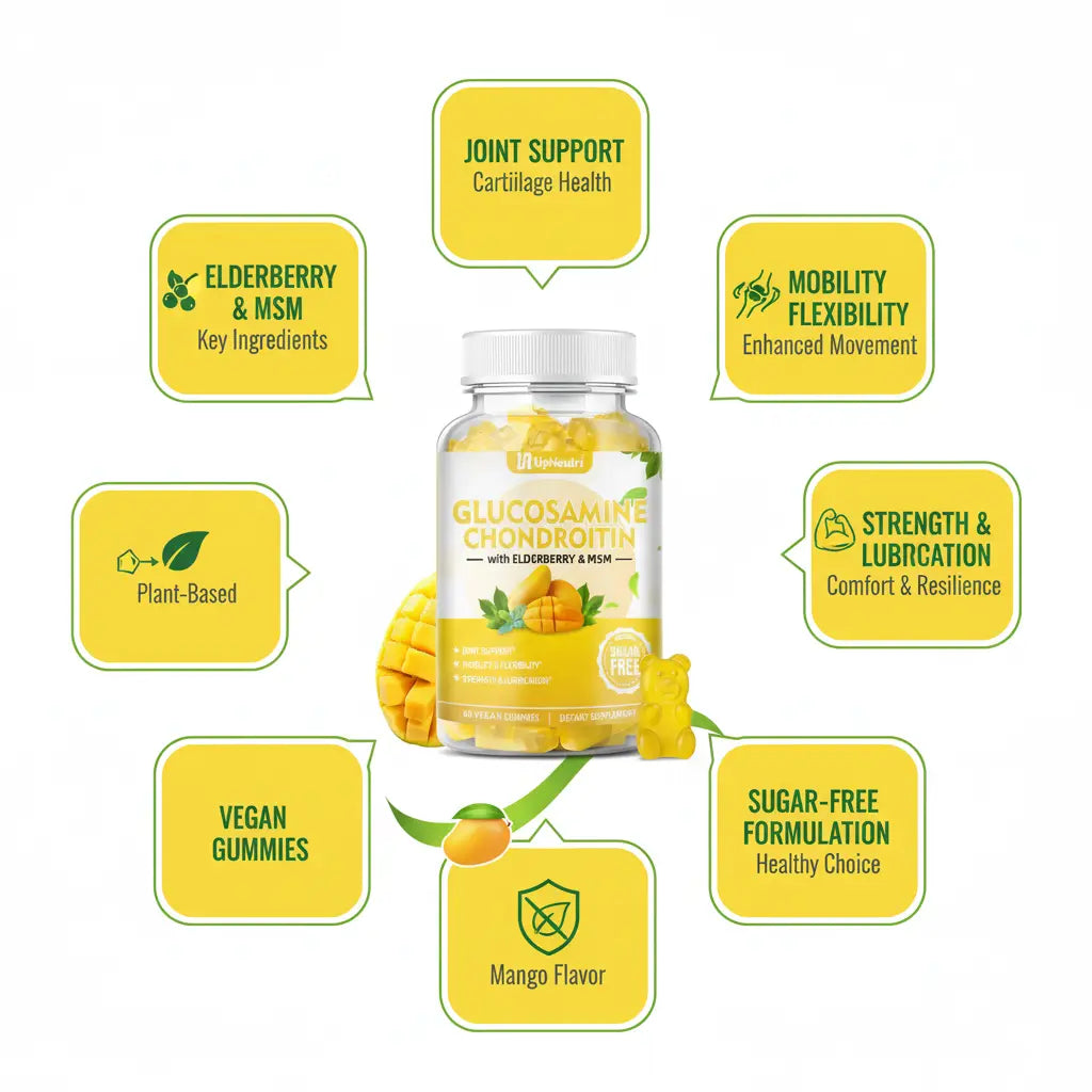 Sugar Free Glucosamine Chondroitin Gummies Extra Strength 1500mg Glucosamine with Chondroitin MSM & Elderberry & Turmeric Joint Support Supplement for Men & Women Move Free Joint Health The Blue Coil