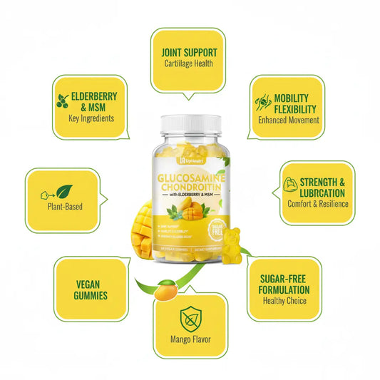 Sugar Free Glucosamine Chondroitin Gummies Extra Strength 1500mg Glucosamine with Chondroitin MSM & Elderberry & Turmeric Joint Support Supplement for Men & Women Move Free Joint Health The Blue Coil
