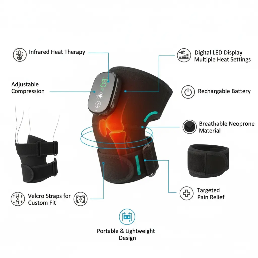 MOAJAZA Cordless Knee Massager Knee Heating Pad Heated Knee Brace Wrap Heating Pad for Knee Elbow Shoulder Relax (Pack of 1 Black) The Blue Coil