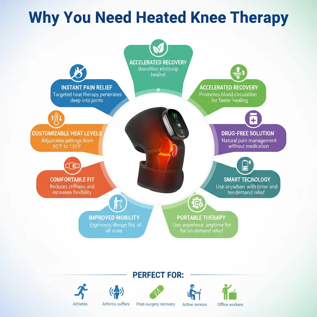 MOAJAZA Cordless Knee Massager Knee Heating Pad Heated Knee Brace Wrap Heating Pad for Knee Elbow Shoulder Relax (Pack of 1 Black) The Blue Coil