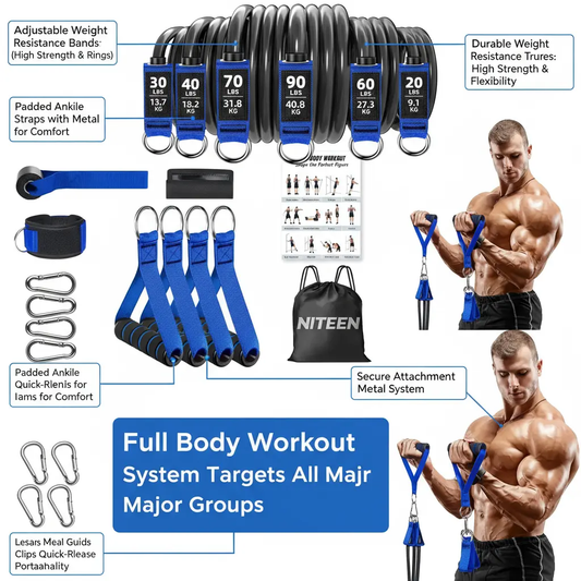 Heavy Resistance Bands for Working Out NITEEN Resistance Bands with Handles Weight Exercise Bands for Men Women Workout Bands with Door Anchor and Ankle Straps Strength Training Equipment The Blue Coil