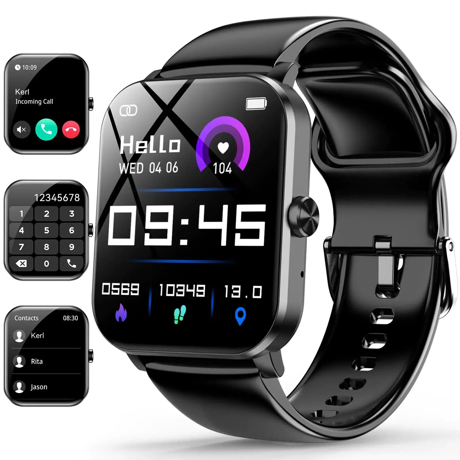 Smart Watch 1.85" Smartwatch for Men Women (Answer/Make Call) IP68 Waterproof Fitness Tracker 120+ Sport Modes Heart Rate Sleep Monitor Pedometer Activity Tracker for Android iOS (Black1) The Blue Coil