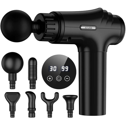 AYURA Massage Gun Deep Tissue Percussion Muscle Massager Gun Handheld Back Massager for Pain Relief Mini Massage Gun with 30 Speeds and 6 Heads for Athletes Men Women The Blue Coil