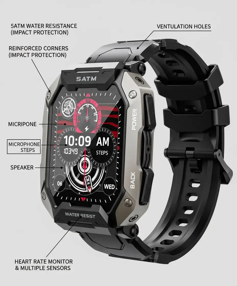 Laoziniu Military Smart Watches for Men with Blurtooth Calls 100+ Sport Modes IP68 Waterproof for Swimming Smart Fitness Watch Blood Pressure/Heart Rate Smartwatch for Android Outdoor The Blue Coil