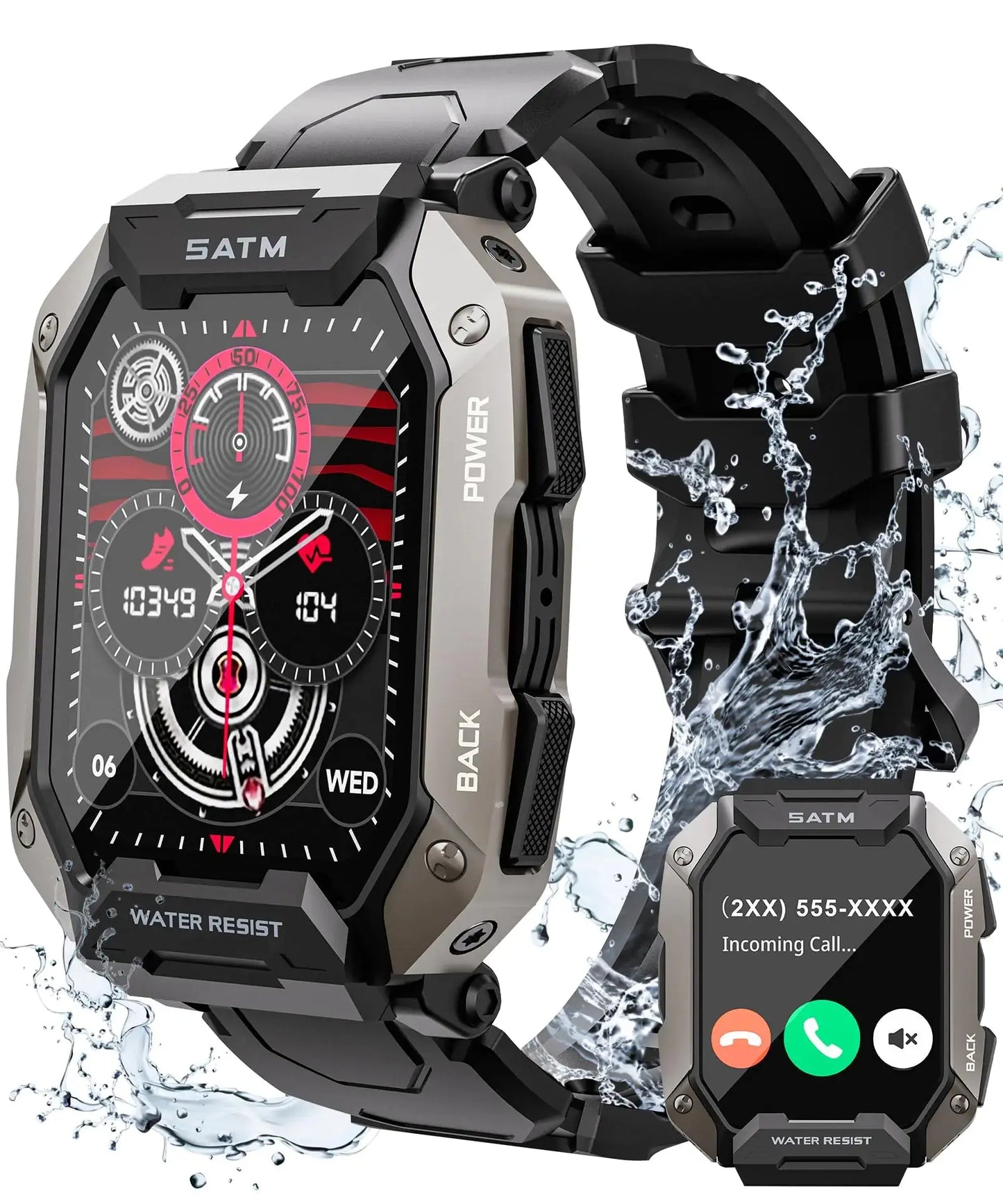 Laoziniu Military Smart Watches for Men with Blurtooth Calls 100+ Sport Modes IP68 Waterproof for Swimming Smart Fitness Watch Blood Pressure/Heart Rate Smartwatch for Android Outdoor The Blue Coil