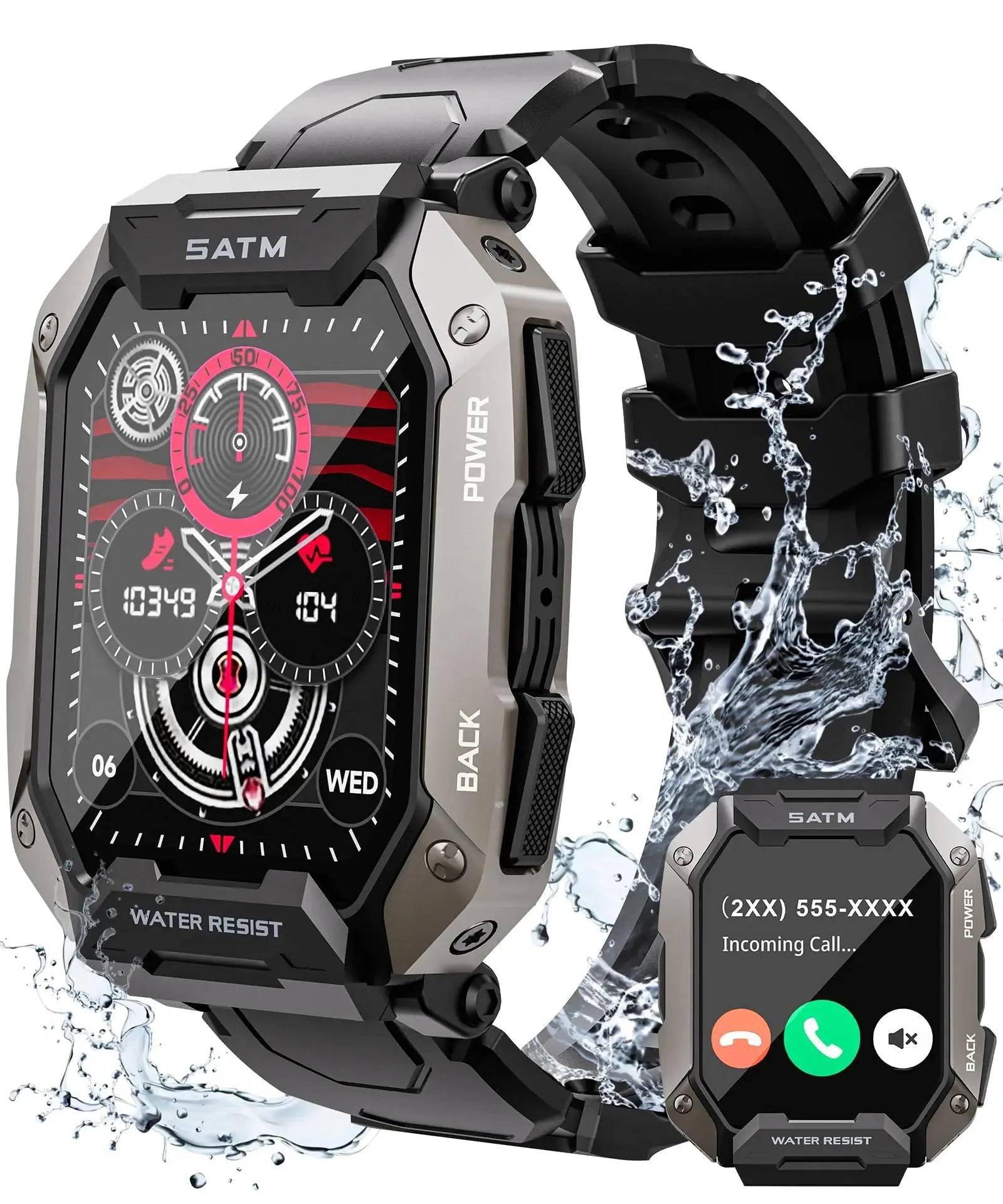 Laoziniu Military Smart Watches for Men with Blurtooth Calls 100+ Sport Modes IP68 Waterproof for Swimming Smart Fitness Watch Blood Pressure/Heart Rate Smartwatch for Android Outdoor The Blue Coil