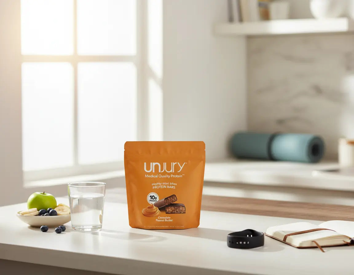 Unjury Chocolate Peanut Butter Protein Bars | 10g Whey Protein Mighty Mini Bites | No artificial sweeteners | 15 Bars The Blue Coil