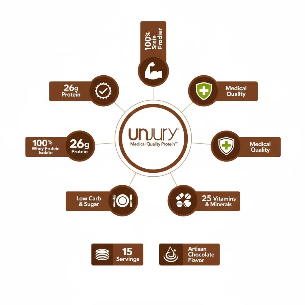 Unjury Meal Replacement Powder | Chocolate | 26g Protein | 25 Vitamins and Minerals | 100% Whey Isolate Protein Powder | Low Carb and Sugar | 15 Servings The Blue Coil