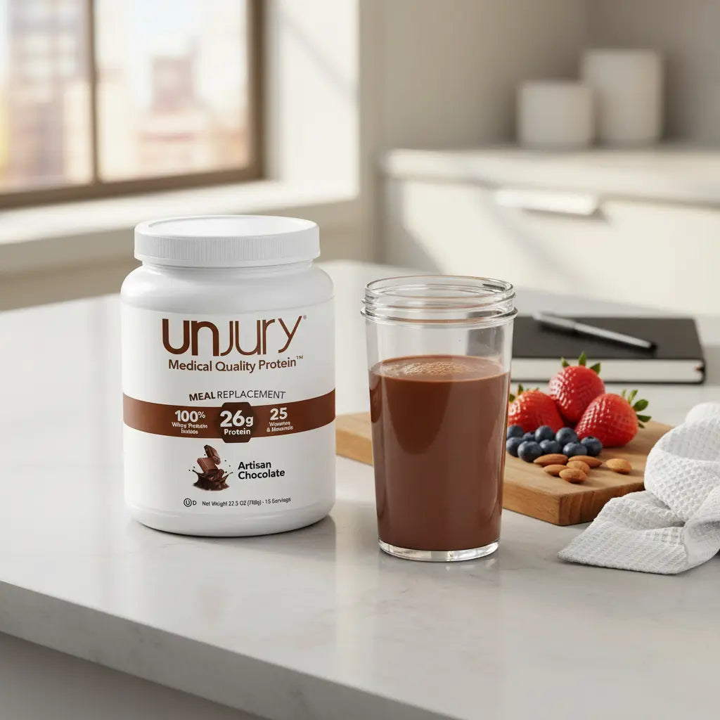 Unjury Meal Replacement Powder | Chocolate | 26g Protein | 25 Vitamins and Minerals | 100% Whey Isolate Protein Powder | Low Carb and Sugar | 15 Servings The Blue Coil