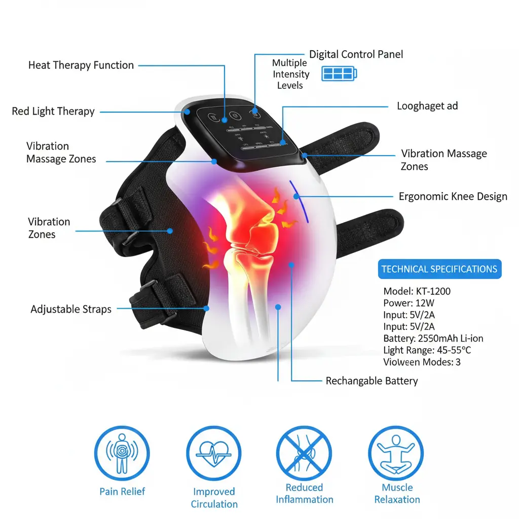 aswaysun 3-in-1 Cordless Knee Massager w/Heat Red Light & Massage for Knee Pain Infrared Heat & Vibration Portable Wireless Knee Heating Pad w/LED Screen for Family and Friends The Blue Coil