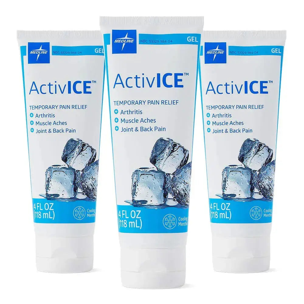 Medline ActivICE Topical Pain Reliever Gel Great for Arthritis Muscle Aches and Back Injuries 4-oz Tube (3 Count) The Blue Coil