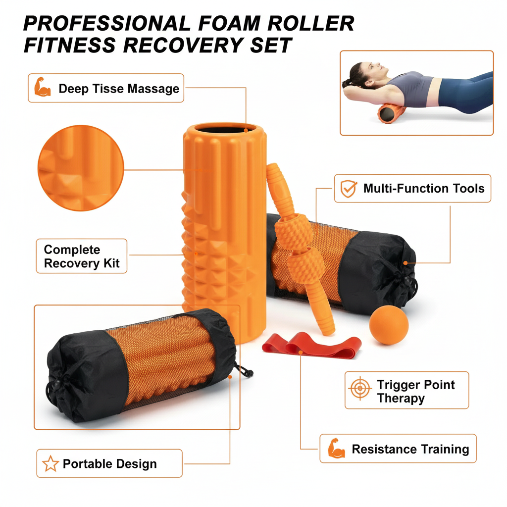 Zmarthumb 5 in 1 Foam Roller Set Trigger Point Back Roller Muscle Roller Stick Massage Ball Massage Roller Resistance Band for Deep Tissue Massage Fitness Exercise Yoga Pilates(Orange) - The Blue Coil