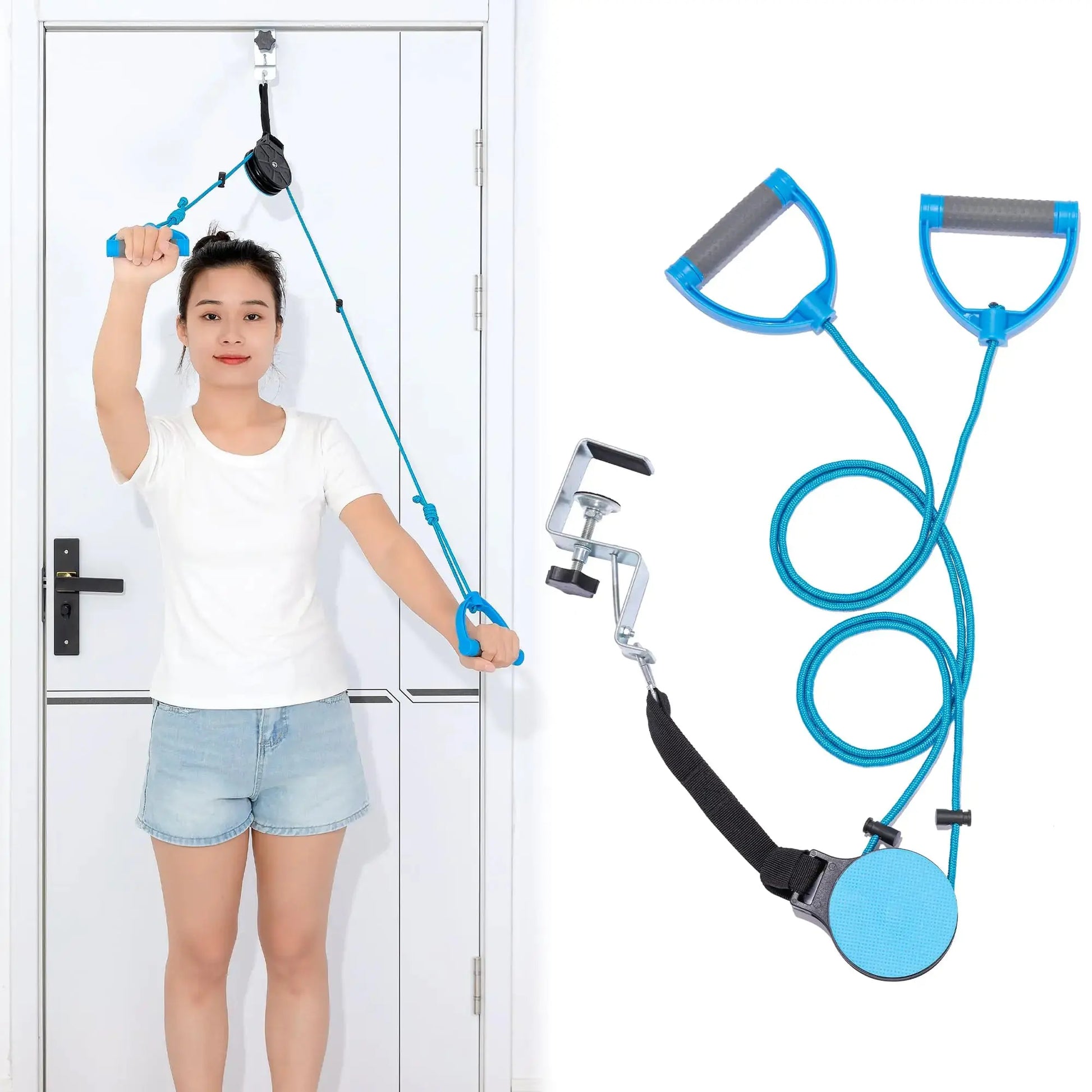 Fanwer Shoulder Pulley for Physical Therapy Pulleys for Shoulder Rehab Over Door Shoulder Pulley Over The Door Physical Therapy Door Pulley with Fixed Metal Bracket The Blue Coil