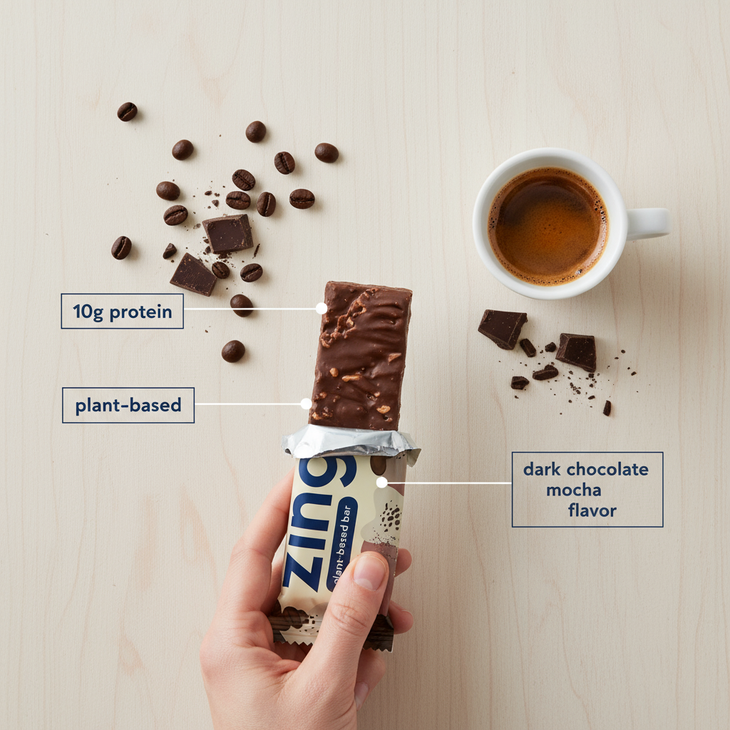 Zing Dark Chocolate Mocha Vegan Protein Bars Gluten Free with High Protein High Fiber Dairy Free Nutrition Bars Plant Based Protein Kosher Low Sugar No Sugar Alcohols - 12 count