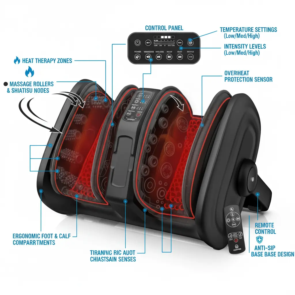 COMFIER Shiatsu Foot Massager Machine Foot Calf Massager with Heat Squeeze & Vibration Massage Remote Control UP to Men Size 14 The Blue Coil