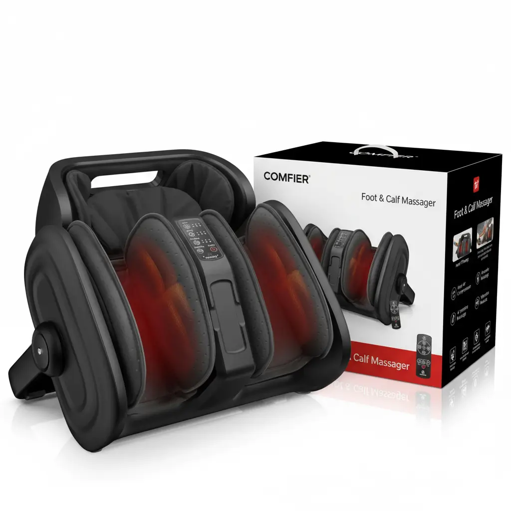 COMFIER Shiatsu Foot Massager Machine Foot Calf Massager with Heat Squeeze & Vibration Massage Remote Control UP to Men Size 14 The Blue Coil