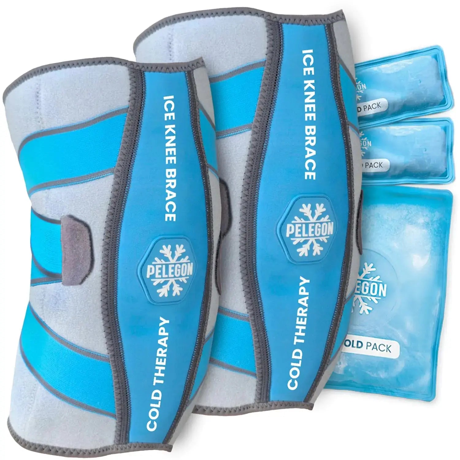 PELEGON® Knee Ice Pack Wrap (2 Pack) - Adjustable Ice Pack for Knee Surgery Recovery Equipment Arthritis Pain ACL Sports Injuries Knee Replacement Post Surgery Knee Strain for Long Duration The Blue Coil