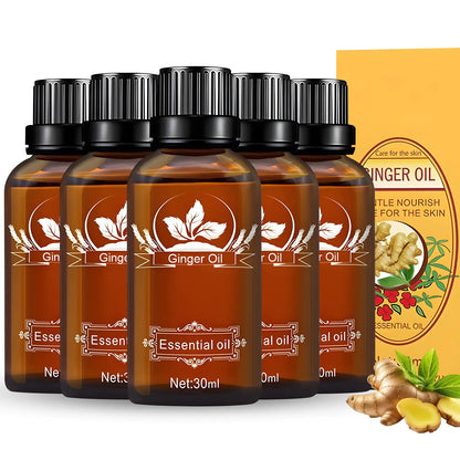 5 Pack Ginger Oil for Lymphatic Drainage Ginger Massage Oil Ginger Massage Oil Essential SPA Ginger Essential Oils Suitable for Body Massage