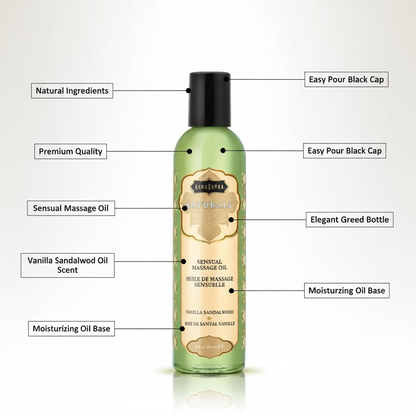KAMA SUTRA Naturals Massage Oil Vanilla Sandalwood– 8 fl oz - Massage Oil for Body - Natural Carrier Oils - Sensual Massage for Couples Women and Men