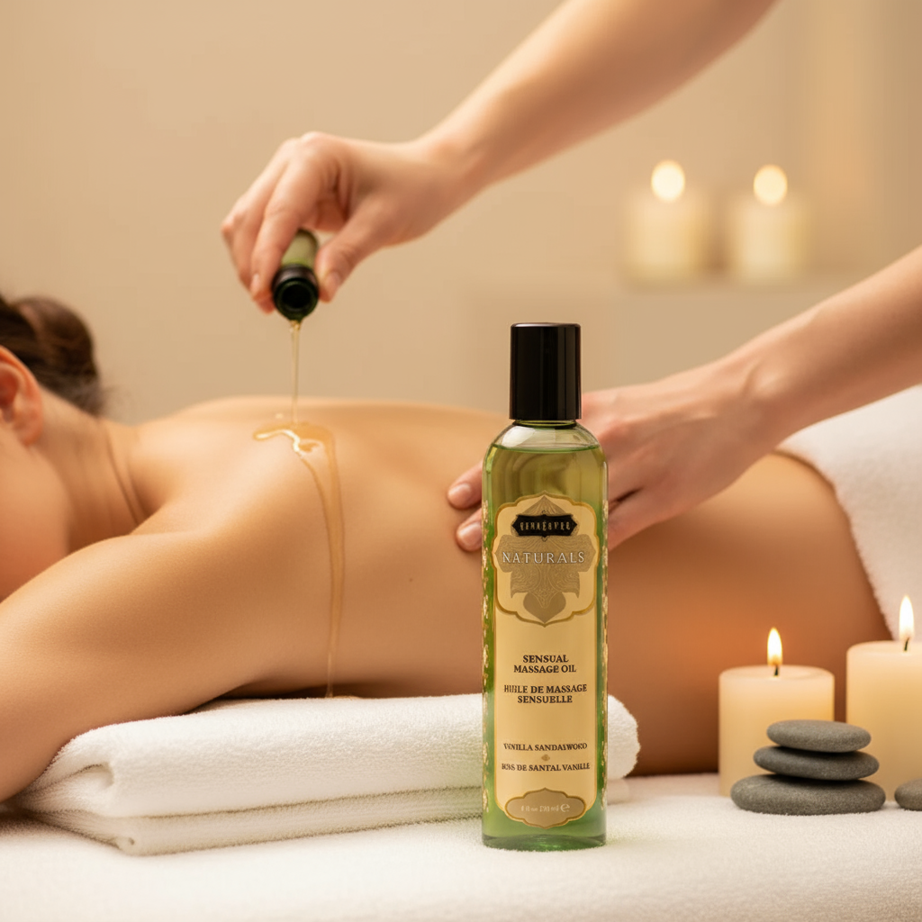 KAMA SUTRA Naturals Massage Oil Vanilla Sandalwood– 8 fl oz - Massage Oil for Body - Natural Carrier Oils - Sensual Massage for Couples Women and Men