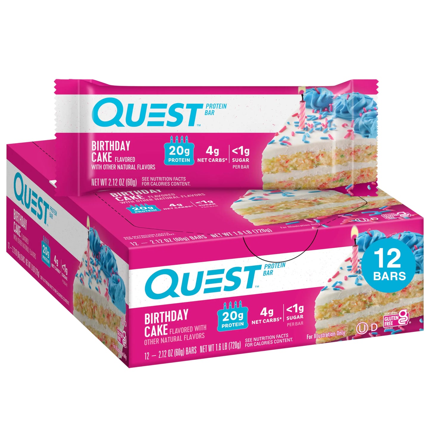 Quest Nutrition Birthday Cake Protein Bars High Protein Low Carb Gluten Free Keto Friendly 12 Count