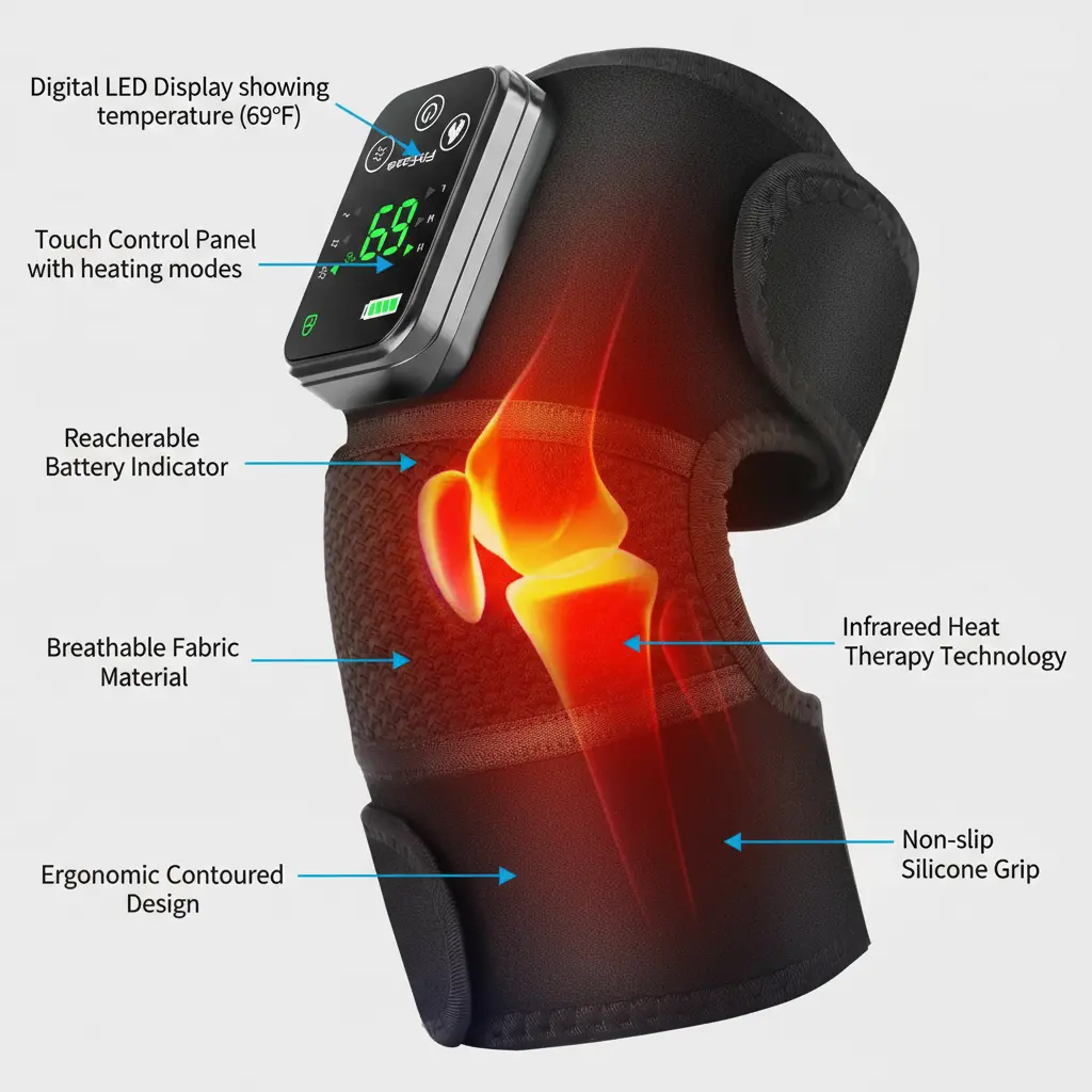 Cordless Knee Massager with Heat and Vibration Knee Heating Pad for Knee Heated Knee Brace Heated Knee Massager Heated Knee Wrap Electric Knee Massage Black 1 Pack The Blue Coil
