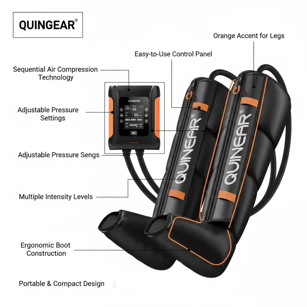 QUINEAR Professional Leg Recovery System Cordless Air Compression Boots The Blue Coil