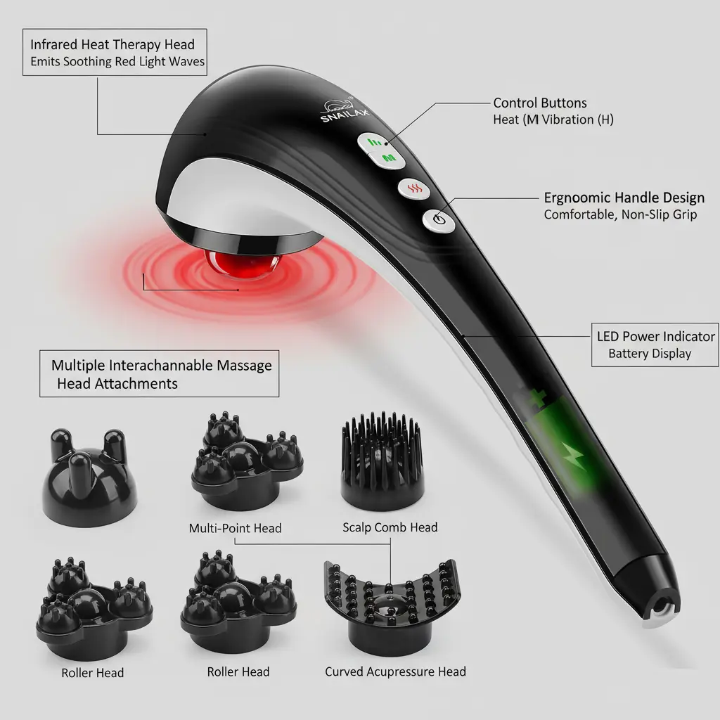 Snailax Cordless Handheld Back Massager - Rechargeable Percussion Massage with Heat FSA HSA Eligible Deep Tissue Massager for Neck Shoulder Waist Leg Foot Back Portable Wand Massager for Full Body The Blue Coil