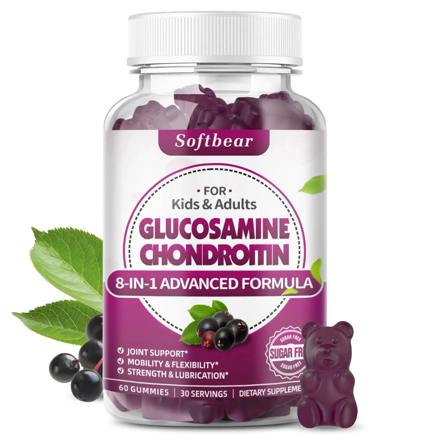 softbear Glucosamine Chondroitin Gummies Sugar Free Glucosamine Chondroitin MSM with Elderberry Turmeric Supplement Support Joint Antioxidant Elderberry Flavored 120 Count The Blue Coil
