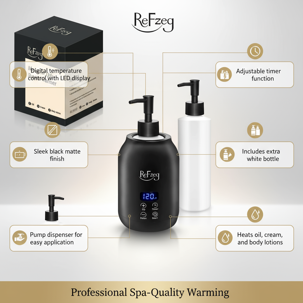 Botella calentadora de aceite de masaje, loción eléctrica profesional, calentador digital para spa, calentador de aceite portátil, crema calentada para salón de belleza, hogar, con pantalla conmutable de ℃/℉, dos botellas dispensadoras de aceite.