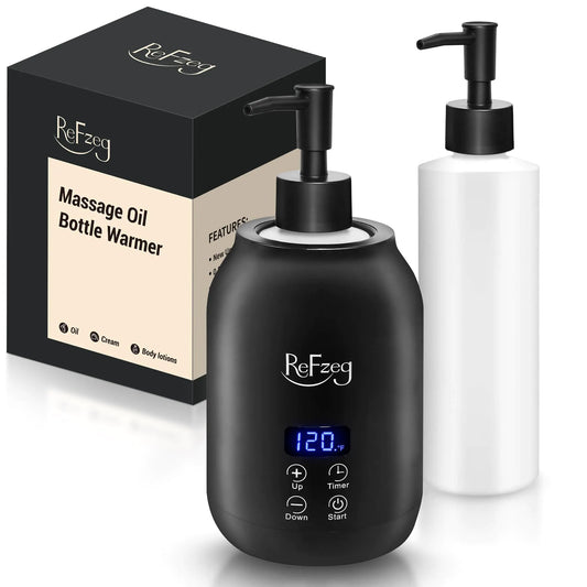 Massage Oil Warmer Bottle Professional Electric Lotion Digital Heater for SPA Portable Oil Warmer Heated Cream for Beauty Salon Home with ℃/℉ Switchable Display Two Oil Dispenser Bottle