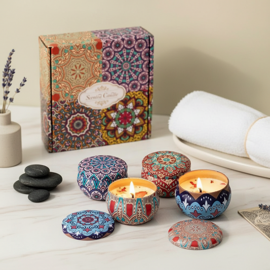 Scented Candles Gift Set - Aromatherapy Candles for Home Portable Hotel Candles Natural Soy Wax Tin Jar Candles for Yoga Bath 2.5 Oz Long Lasting Time Candles Gift for Women 4 Pack