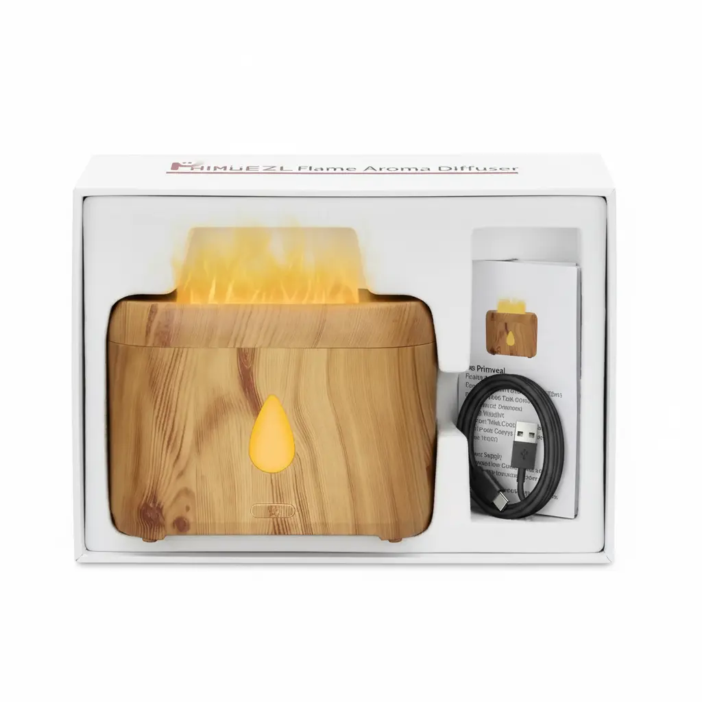 Flame Diffuser for Essential Oils 200ml Ultrasonic Aroma Diffusers with Cool Mist Aromatherapy Diffuser with Auto-Off Protection Small Humidifier for HomeOfficeBedroomGift (Wooden Grain) The Blue Coil