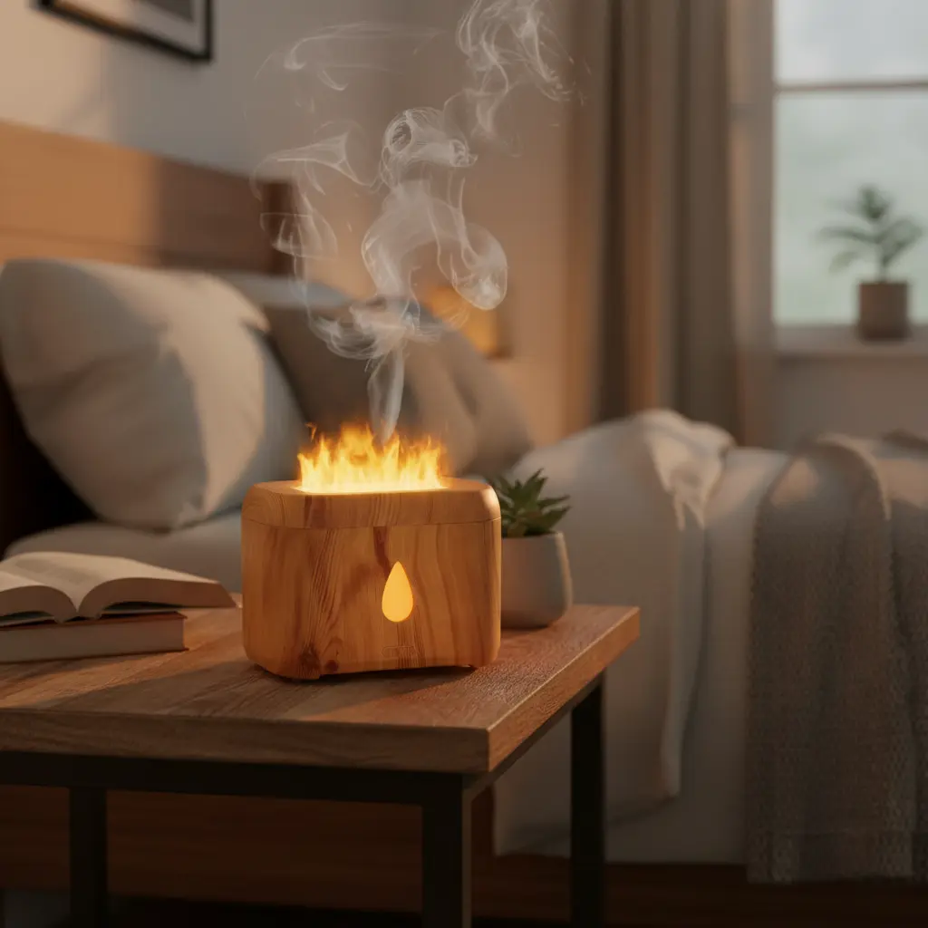 Flame Diffuser for Essential Oils 200ml Ultrasonic Aroma Diffusers with Cool Mist Aromatherapy Diffuser with Auto-Off Protection Small Humidifier for HomeOfficeBedroomGift (Wooden Grain) The Blue Coil