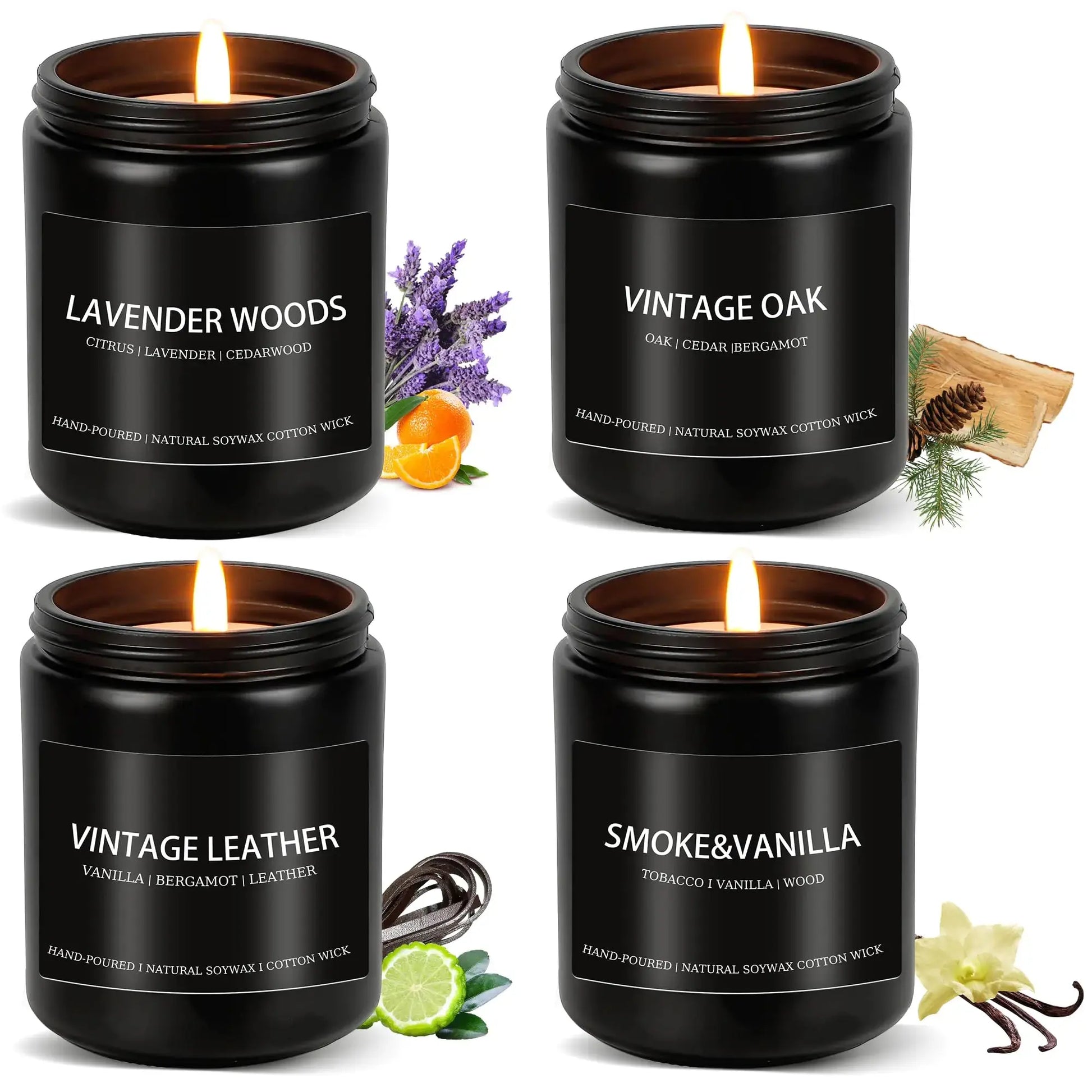 Scented Candles for Men Soy Candle Set Scented Candles for Home 4 Pack Men Candle Gift Natural Candles Scents of Lavender Oak Leather Smoke Vanilla The Blue Coil