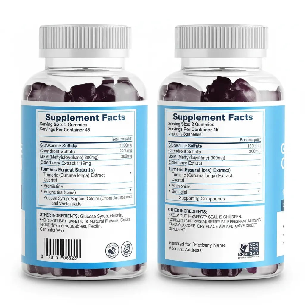 Glucosamine Chondroitin Gummies 1500mg Glucosamine & 1000mg MSM per Serving Joint Support Supplement for Adults Elderberry Flavor 90 Servings(Pack of 2) The Blue Coil