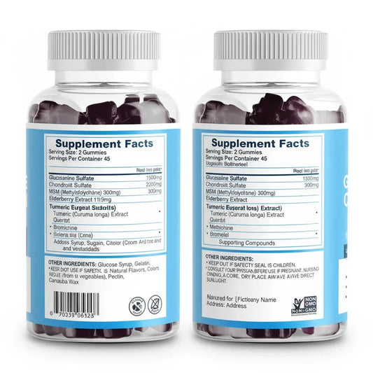 Glucosamine Chondroitin Gummies 1500mg Glucosamine & 1000mg MSM per Serving Joint Support Supplement for Adults Elderberry Flavor 90 Servings(Pack of 2) The Blue Coil