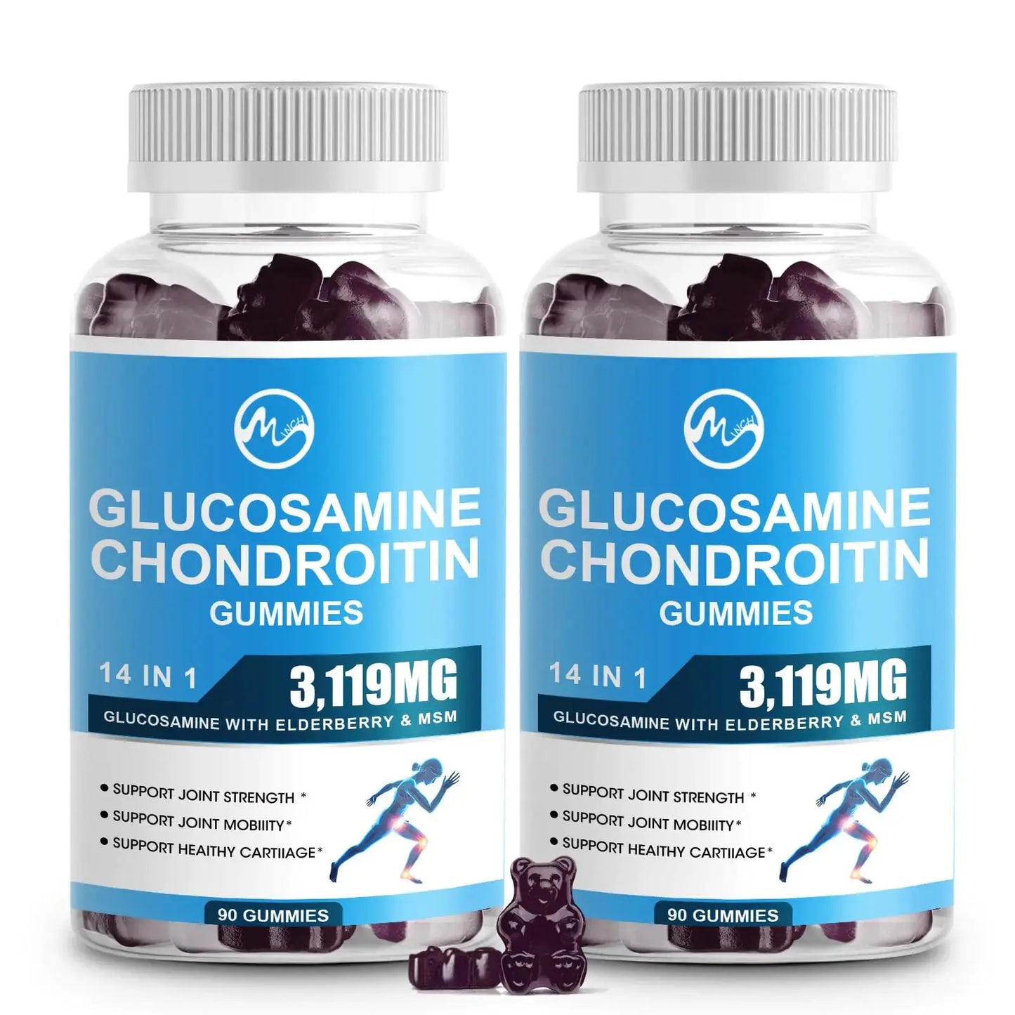 Glucosamine Chondroitin Gummies 1500mg Glucosamine & 1000mg MSM per Serving Joint Support Supplement for Adults Elderberry Flavor 90 Servings(Pack of 2) The Blue Coil