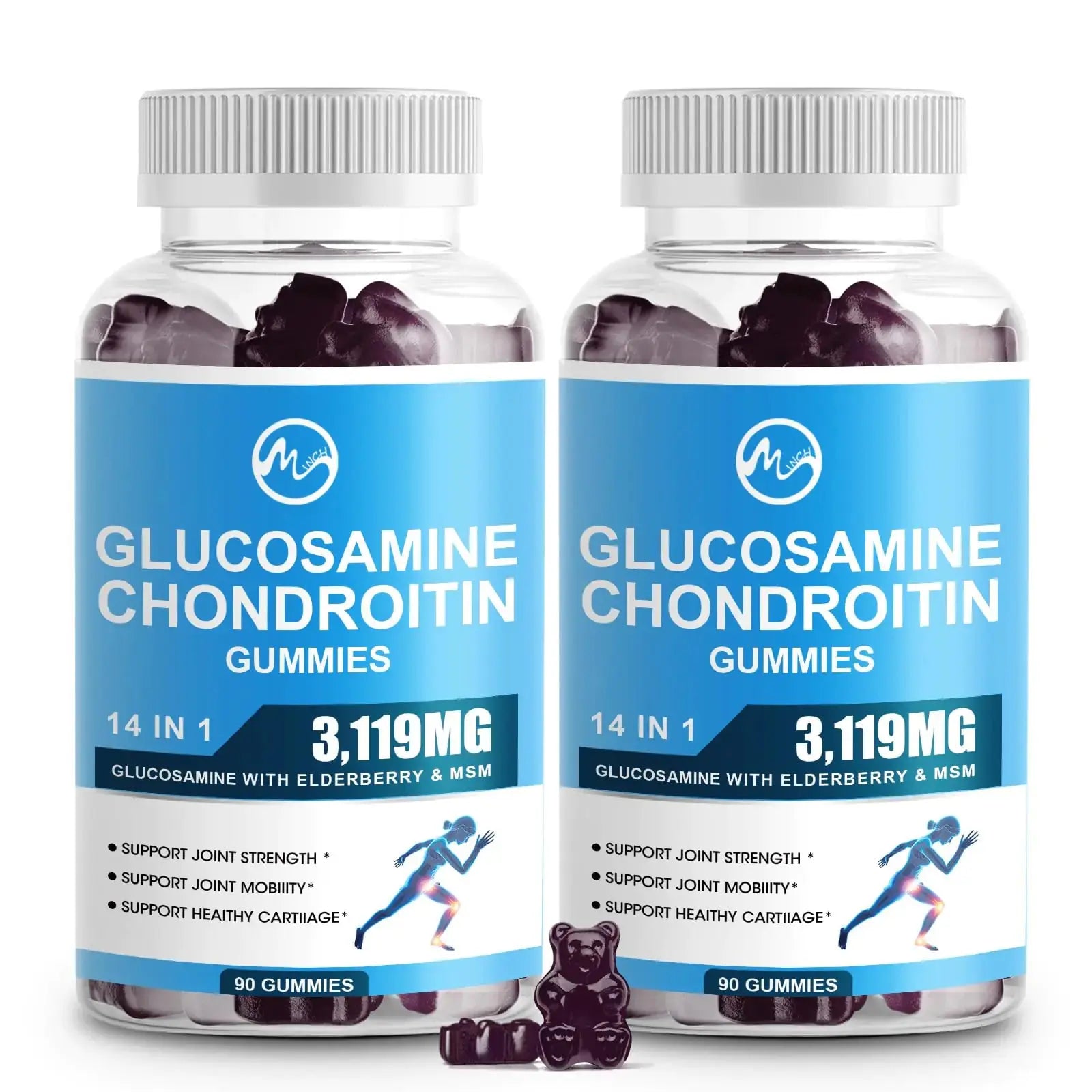 Glucosamine Chondroitin Gummies 1500mg Glucosamine & 1000mg MSM per Serving Joint Support Supplement for Adults Elderberry Flavor 90 Servings(Pack of 2) The Blue Coil