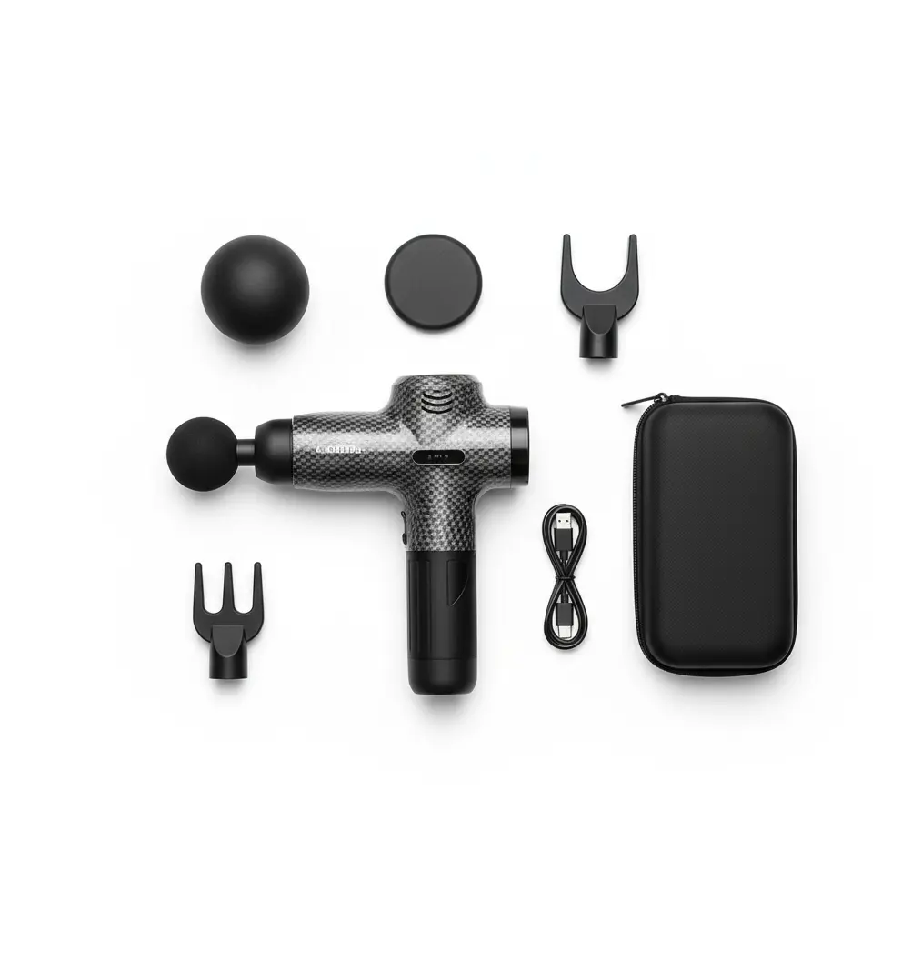 TOLOCO Massage Gun Muscle Massage Gun Deep Tissue Percussion Massage Gun with 12 Replacement Heads Super Quiet Portable Electric Massager for Athletes Treatment Relax Carbon The Blue Coil