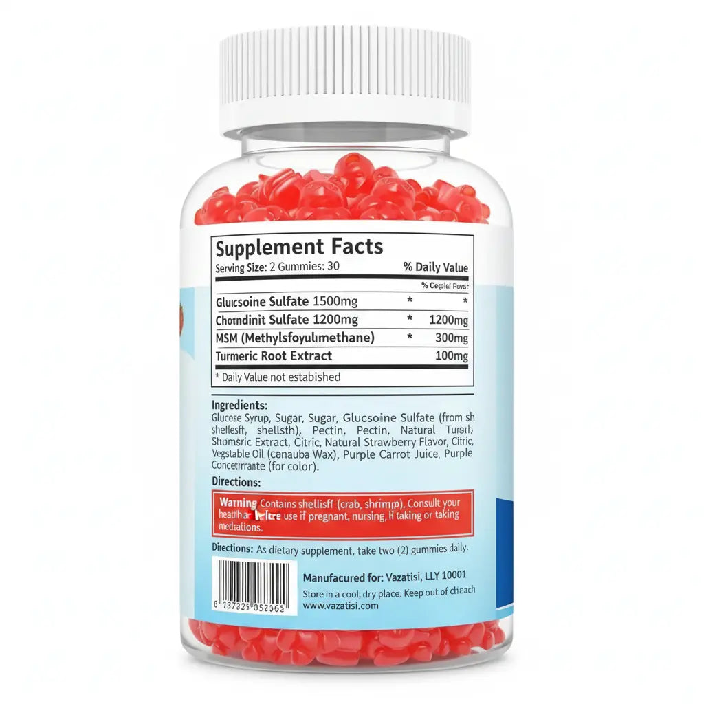 Vazatisi High Bioavailable Glucosamine Chondroitin Gummies with Turmeric & MSM Boswellia -Joint Support Supplement - Cartilage Support Flexibility & Strength - 60 Gummies The Blue Coil