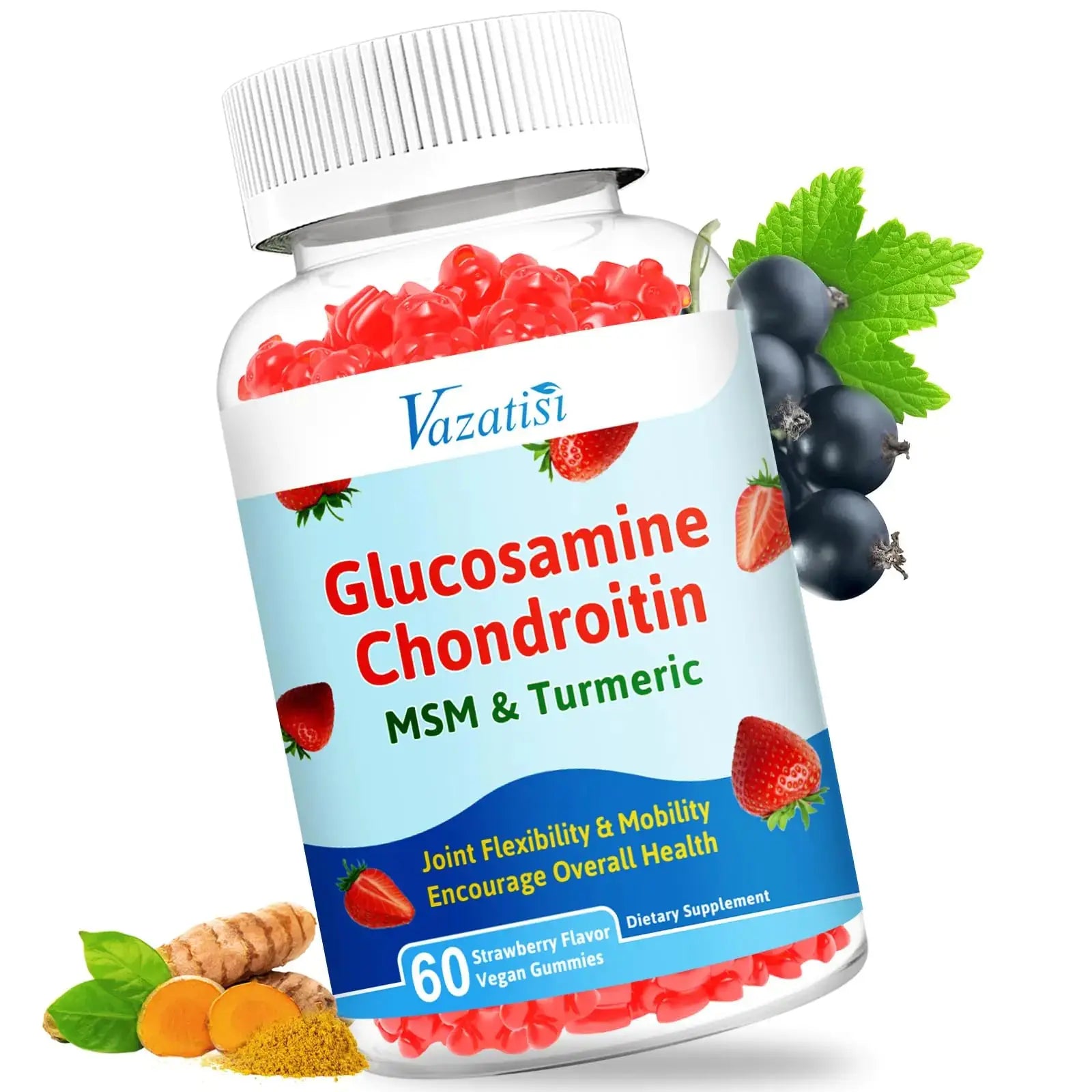 Vazatisi High Bioavailable Glucosamine Chondroitin Gummies with Turmeric & MSM Boswellia -Joint Support Supplement - Cartilage Support Flexibility & Strength - 60 Gummies The Blue Coil