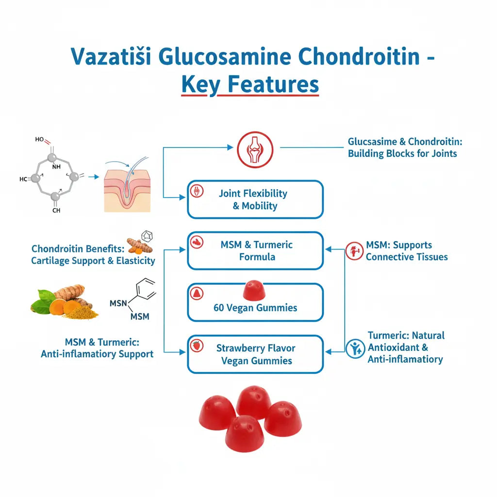 Vazatisi High Bioavailable Glucosamine Chondroitin Gummies with Turmeric & MSM Boswellia -Joint Support Supplement - Cartilage Support Flexibility & Strength - 60 Gummies The Blue Coil