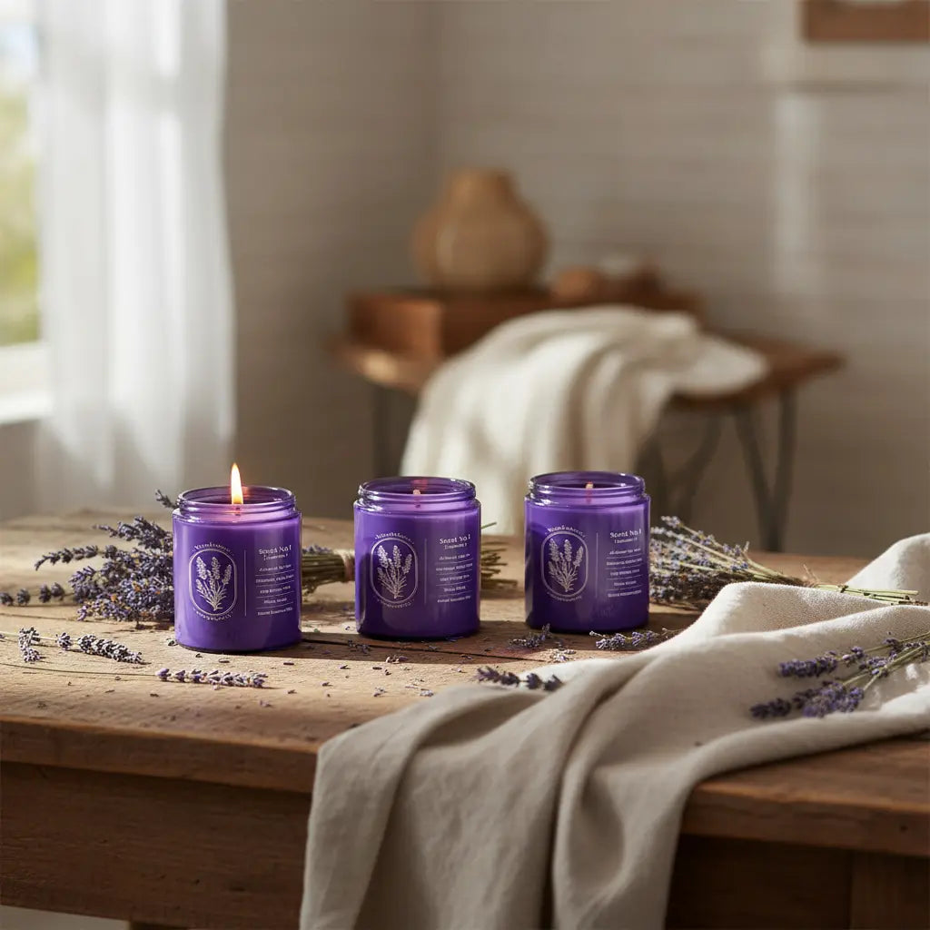 WarmEmbrace Lavender Candles for Home Scented 30.4 oz Aromatherapy Candle Purple Jar Candles Natural Candles for Women 160 Hour Long-Lasting Burn Scented Candles for Birthday - 4 Pack The Blue Coil